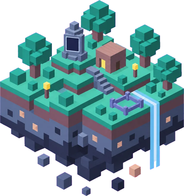 A floating world chunk at night